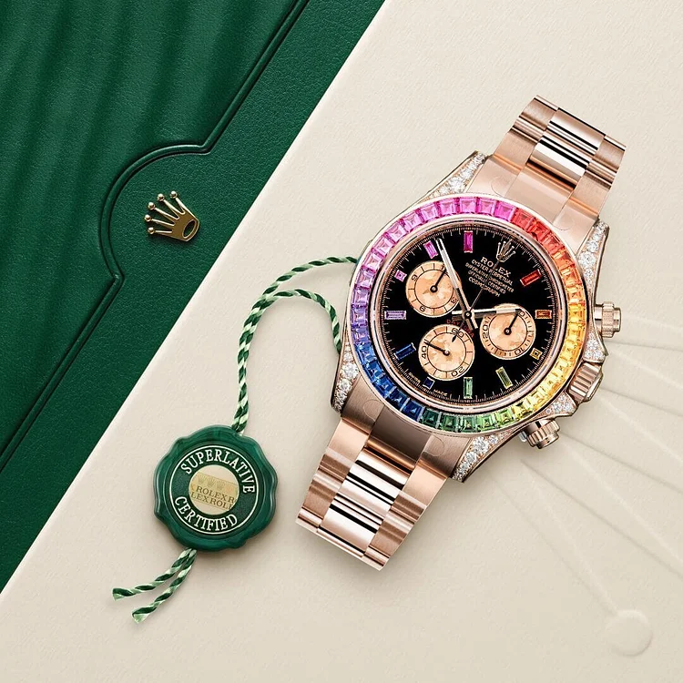 Rolex Daytona Rainbow 116595RBOW: Black Dial, Diamond Bezel, Oyster Bracelet, Rose Gold Watch