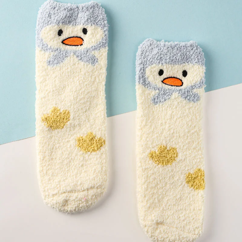 Cartoon penguin piggy print warm cozy socks