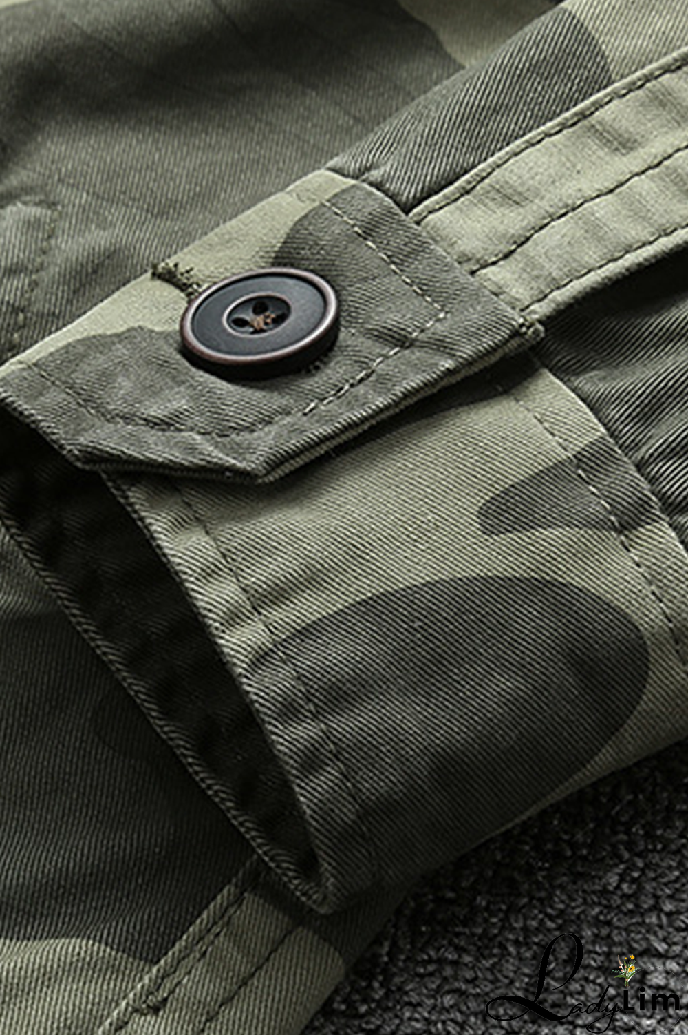 Green Fashion Casual Solid Camouflage Print Buckle Zipper Mandarin Collar Outerwear