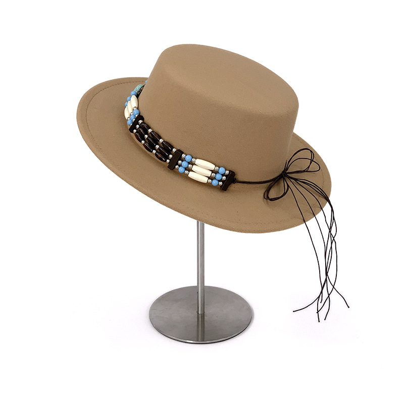 Beaded-trimmed wide-brimmed denim hat
