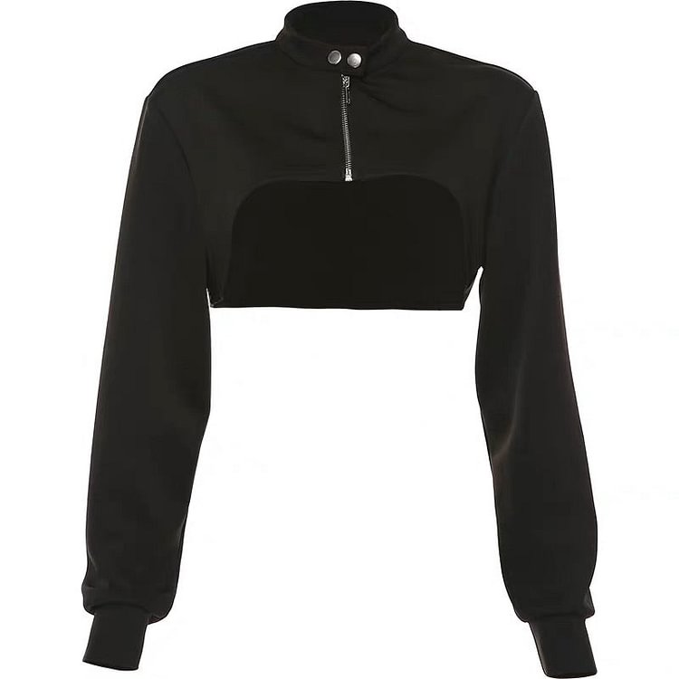 Stand Collar Zipper Ultra Short Top