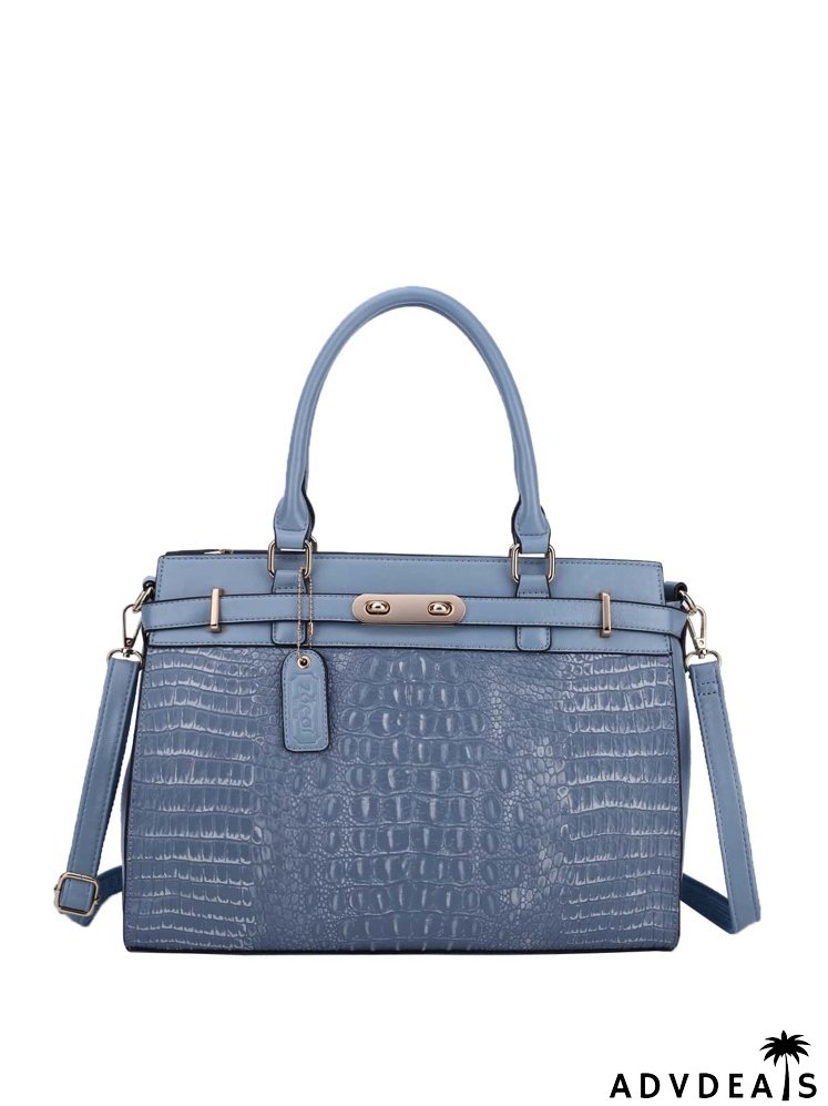 Crocodile Embossed Top Handle Bag With Long Wallet