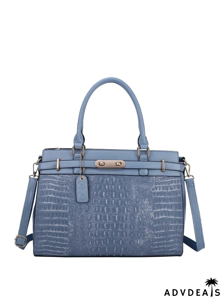 Crocodile Embossed Top Handle Bag With Long Wallet