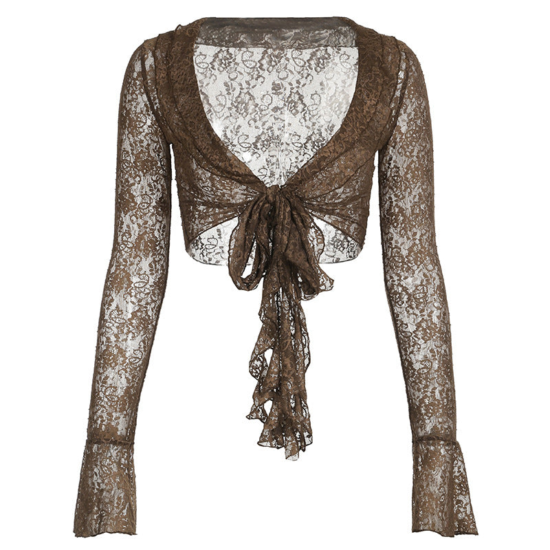 trashy outfits Waste Soil Exotic Style Vintage Beaded Halter Sling Women's Low-Cut V-neck Inner Vest + Outer Blouse Two-Piece Set