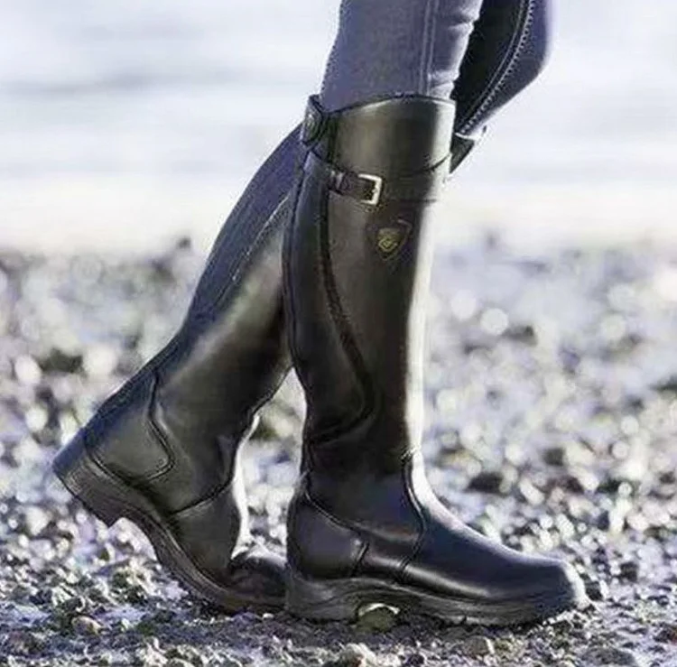 Stunahome Women Winter New Waterproof Leather Unique Strap Knee High Boots  shopify Stunahome.com