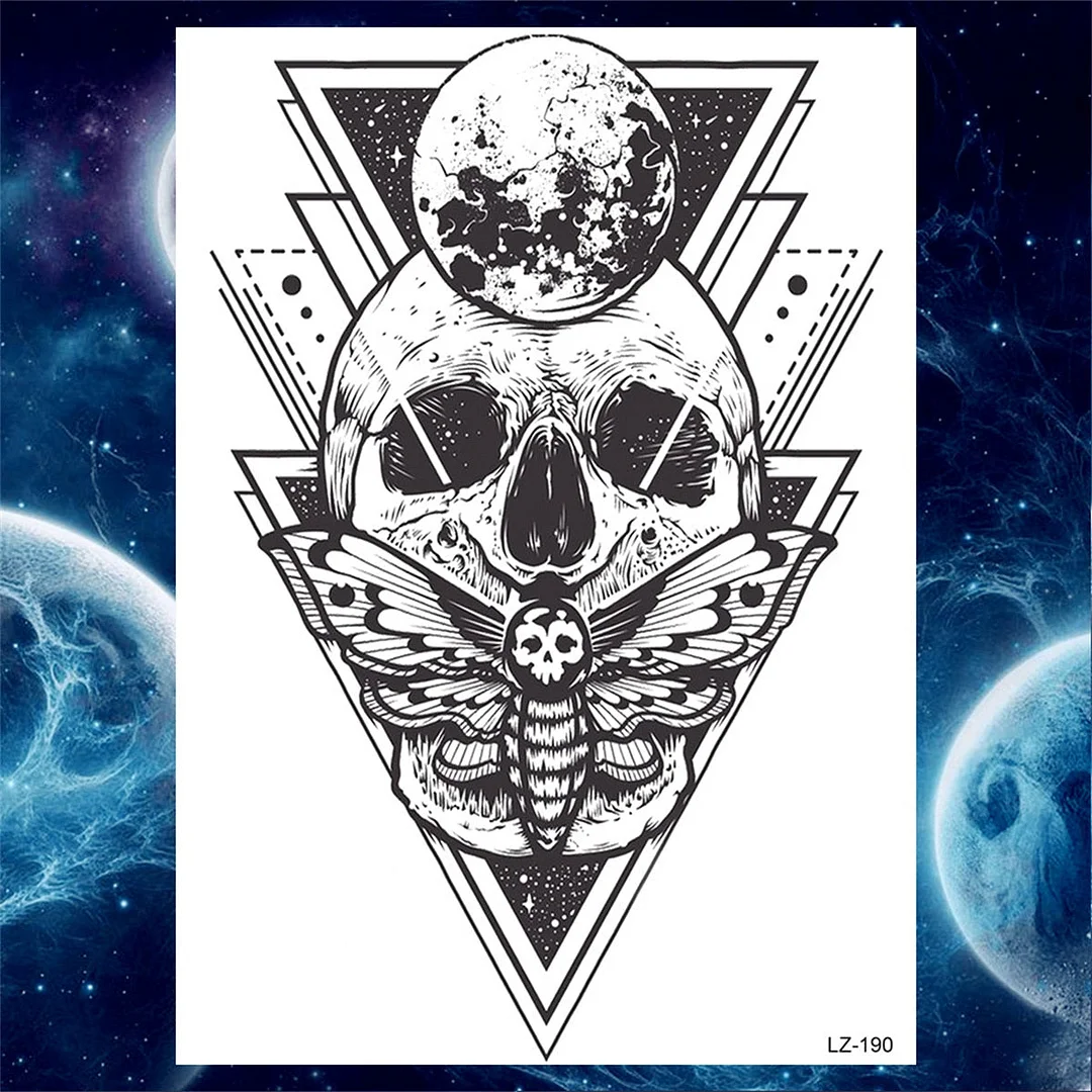 Octopus Anchor Skull Temporary Tattoos For Women Men Adult Pirate Black Skeleton Tattoo Sticker Fake Wolf Lion Tiger Tatoos Back