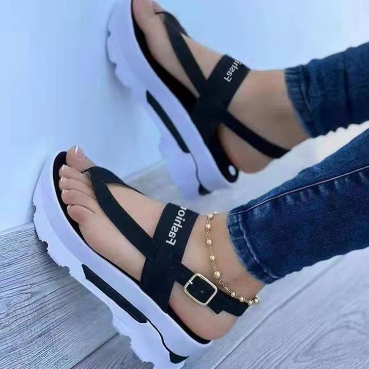 Summer New Wedge Toe Buckle Platform Roman Sandals