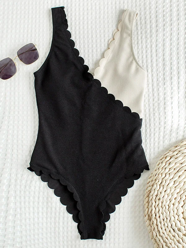 Asymmetric Split-Joint V-Neck One-Piece Swimwear 