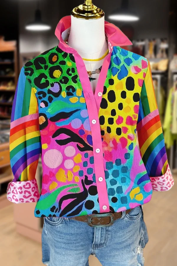 Colorful Geo Print Long SLeeve Blouse