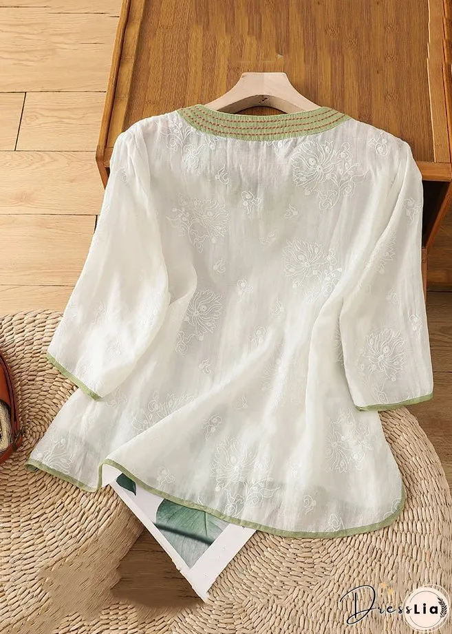 Handmade White Embroidered Lace Up Cotton Shirts Bracelet Sleeve