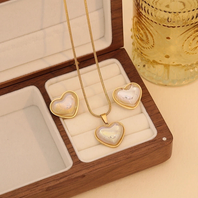 Minimalist Commute Heart Shape 304 Stainless Steel 18K Gold Plated Jewelry Set