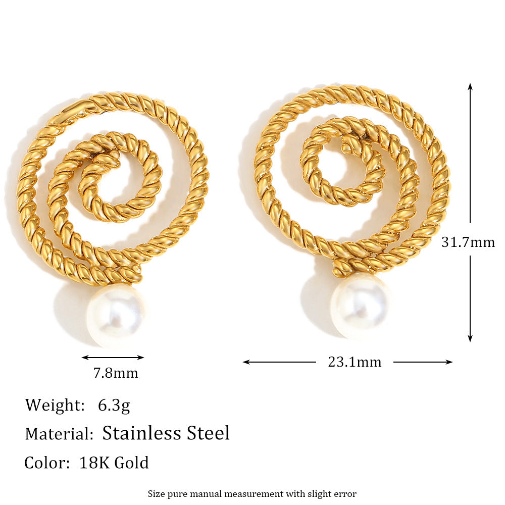 Personalized Popular Earrings Stainless Steel 18K Gold Plated Flower Frame Circle Pearl Earrings For Women