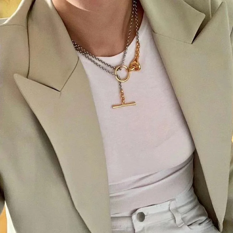 Multi-functional Minimalist Chain Necklace with Toggle Clasp Closure