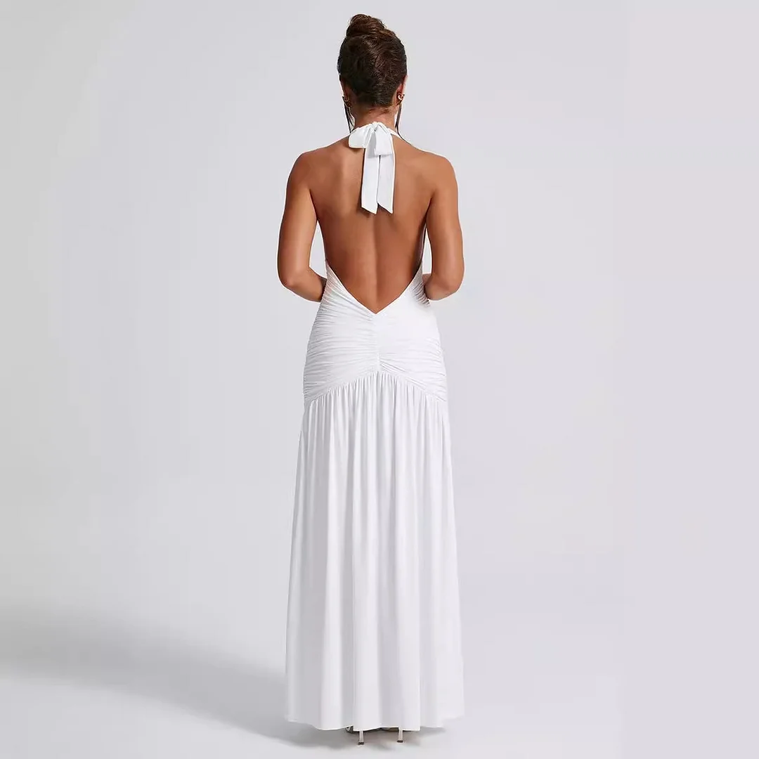 Uveng Uveng Ins Dress Spring And Summer Sexy Hot Girl Tie V Neck Tie Open Back Slit Stylish Temperament Dress