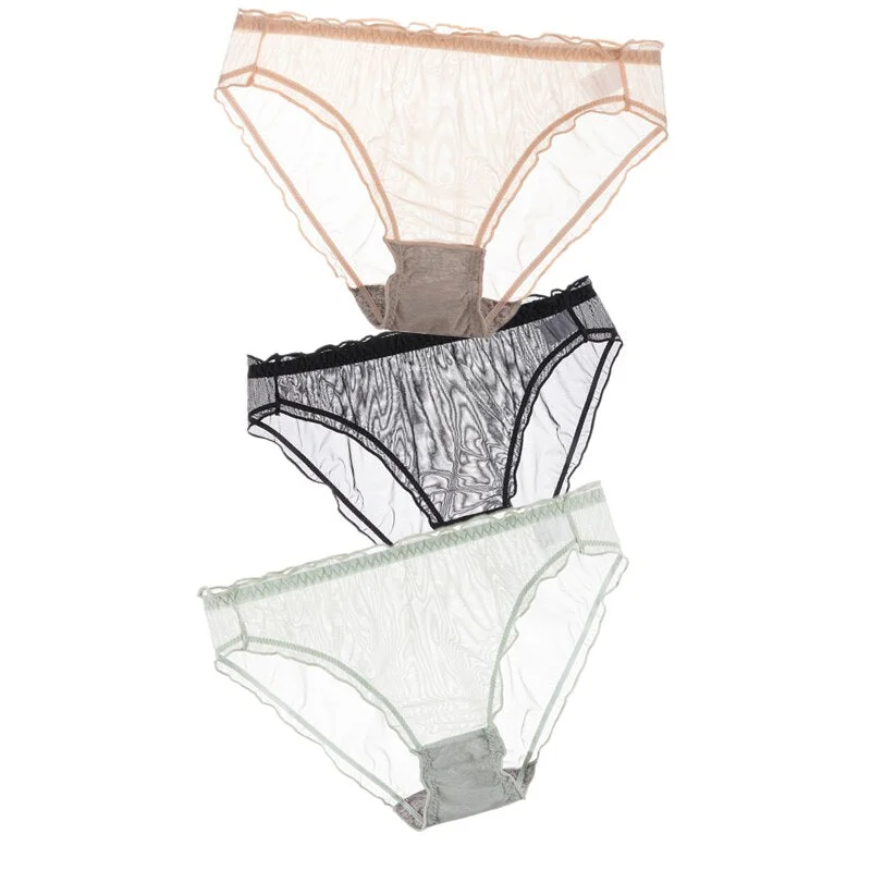 3Pcs Women Sexy Panties Lace Underpants Low-waist Panties Mesh See Through Perspective Briefs Female Fashion Underwear Lingerie