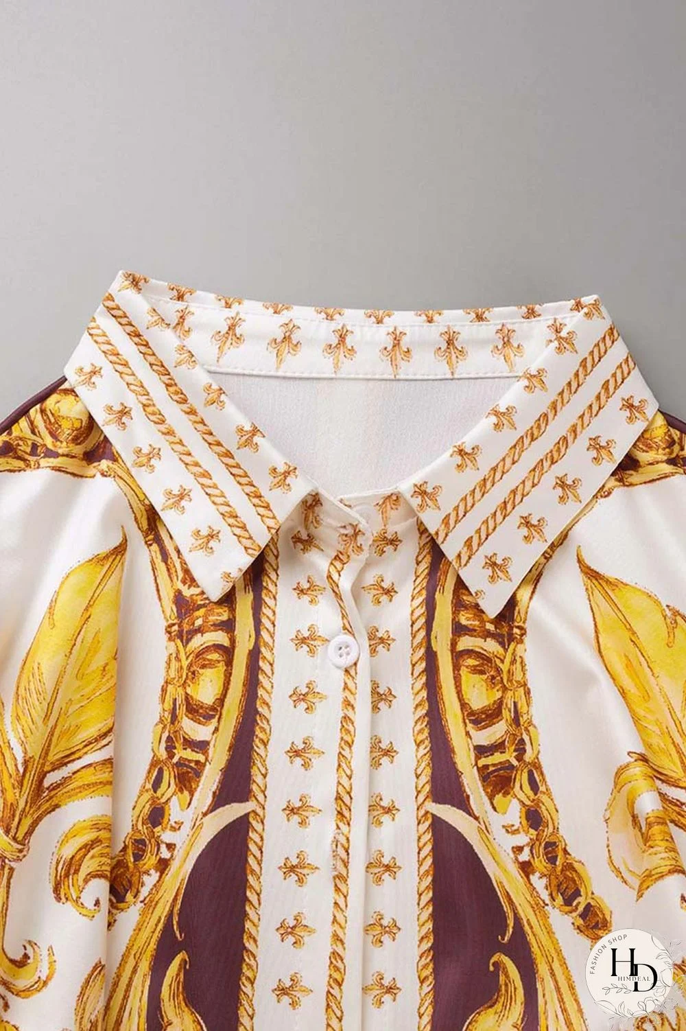 Brown Casual Print Patchwork Turndown Collar Long Sleeve Two Pieces