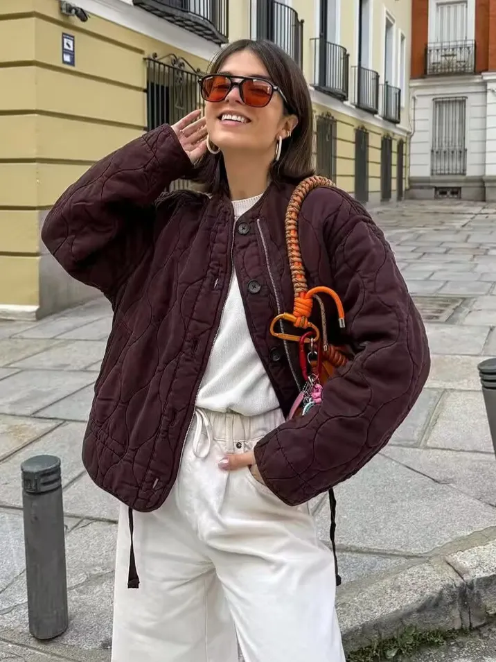 Nigikala Nigikala Women's Clothing 2025 Winter Round-Neck Long Sleeves Of Loose Casual Cotton Coat Women A15068F