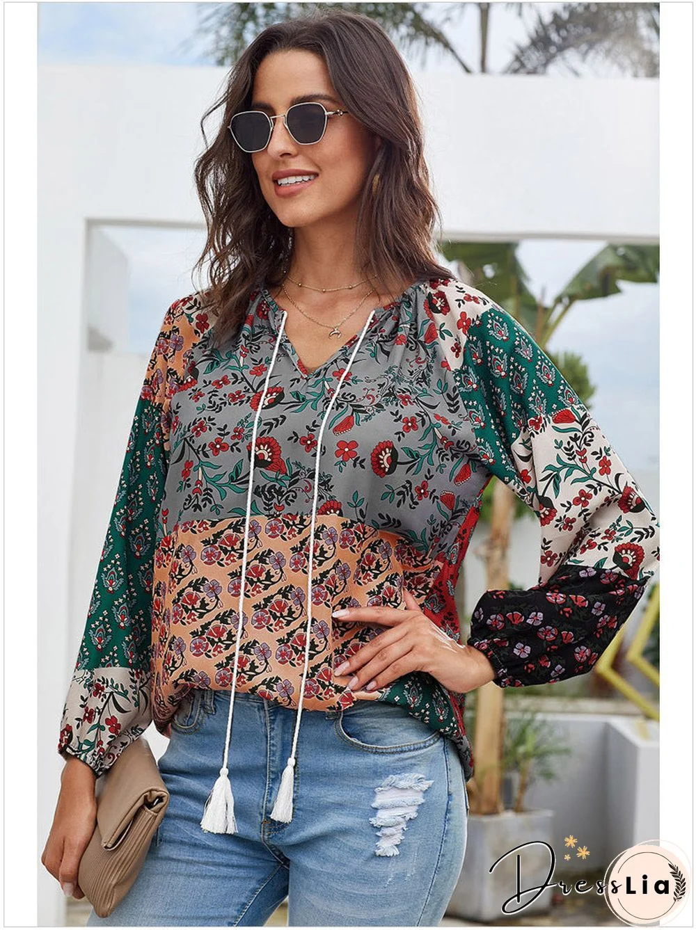 Casual Floral Long Sleeve Top