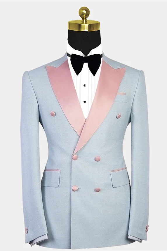 Chic Double Breasted Wedding Suit For Men's Party With Peaked Lapel