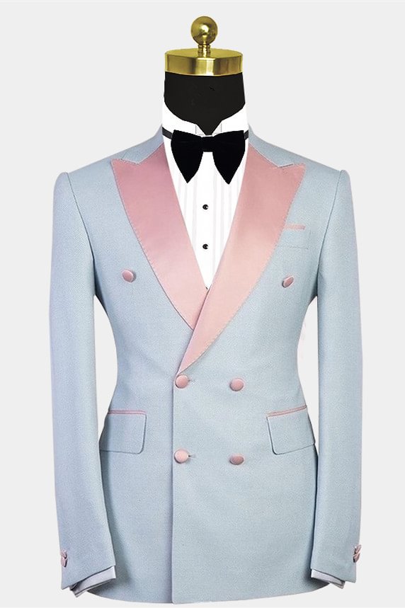 Double Breasted Romantic Wedding Suit For Men With Peaked Lapel | Ballbellas Ballbellas