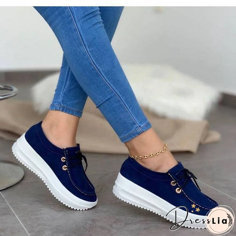 Sneakers Women New Solid Color Thick Bottom Lace Up Walking Women's Shoes Female Breathable Non Slip Platform Shoes