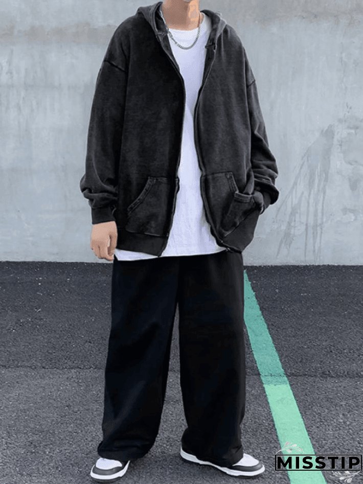 Men's Vintage Wash Black Zip-Up Hoodie
