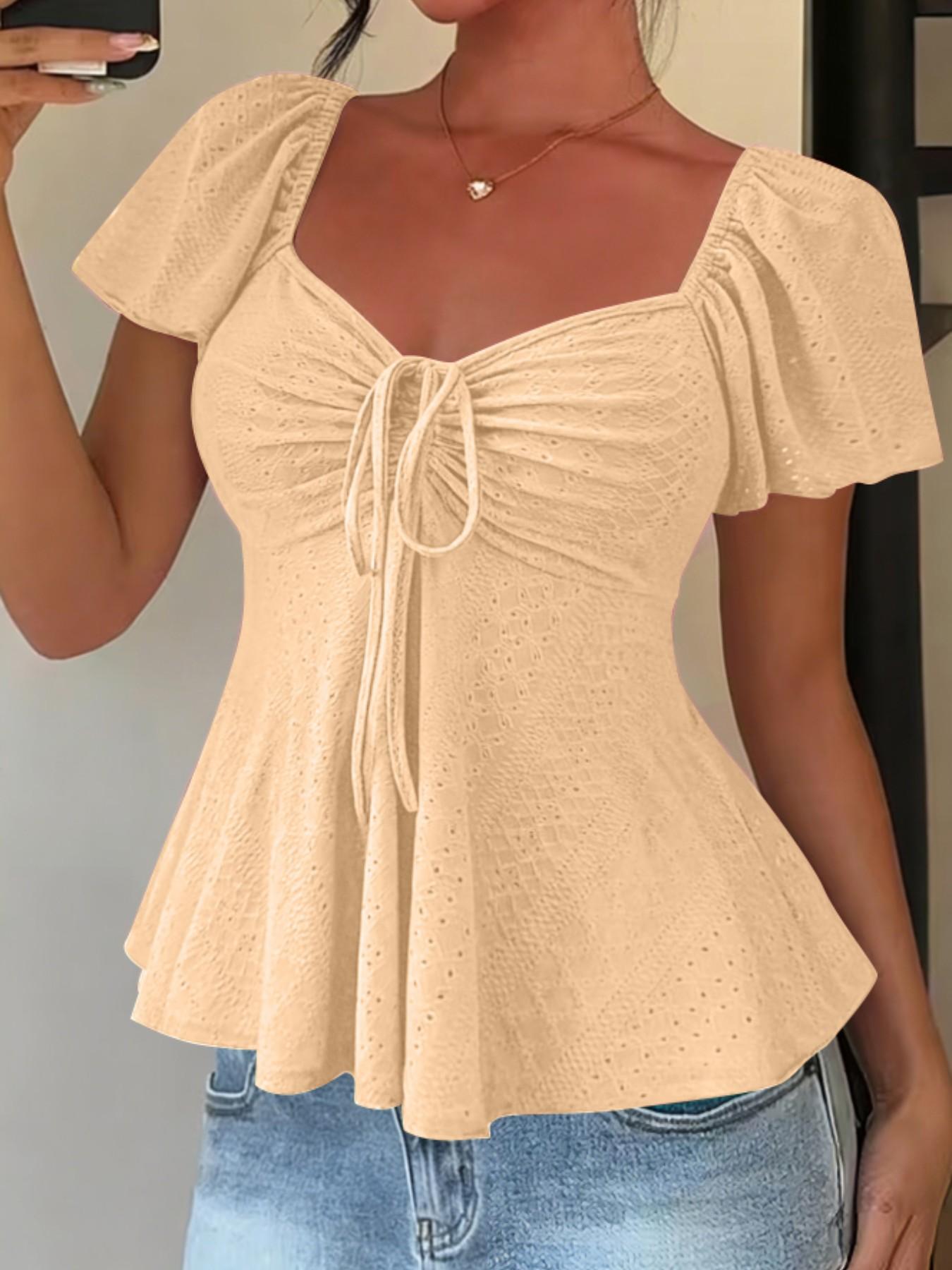 Women's Sweet Cute Style Breathable Lightweight Short Sleeve Top Blouse for Daily, Everyday Wear, Summer Casual Wear, Comfortable and Stylish Shirts Women's Sweet Cute Style Breathable Lightweight Short Sleeve Top Blouse for Daily, Everyday Wear, Summer Casual Wear, Comfortable and Stylish Shirts