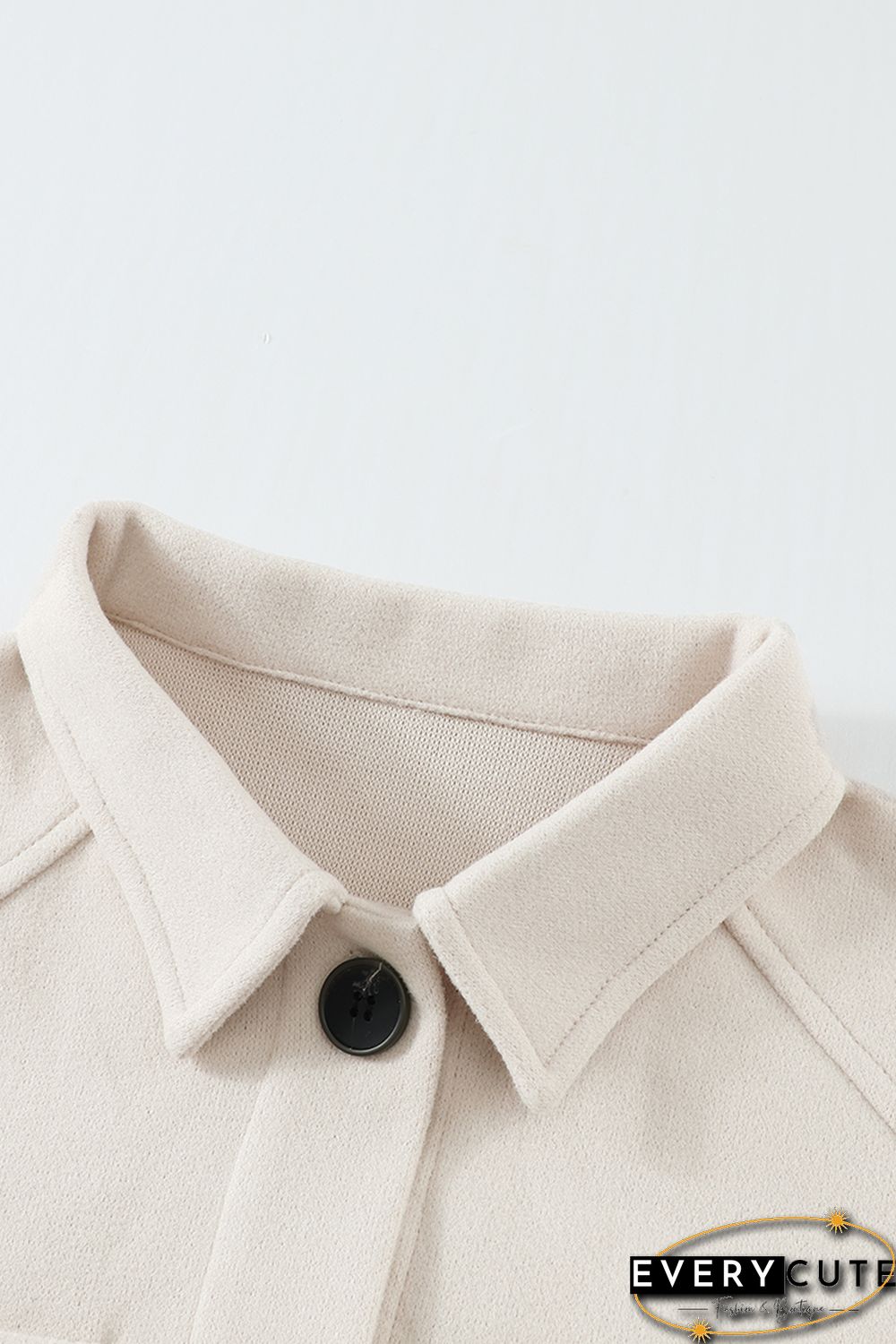 Khaki Lapel Button-Down Coat with Chest Pockets