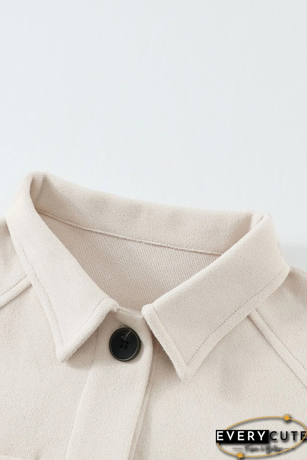Khaki Lapel Button-Down Coat with Chest Pockets