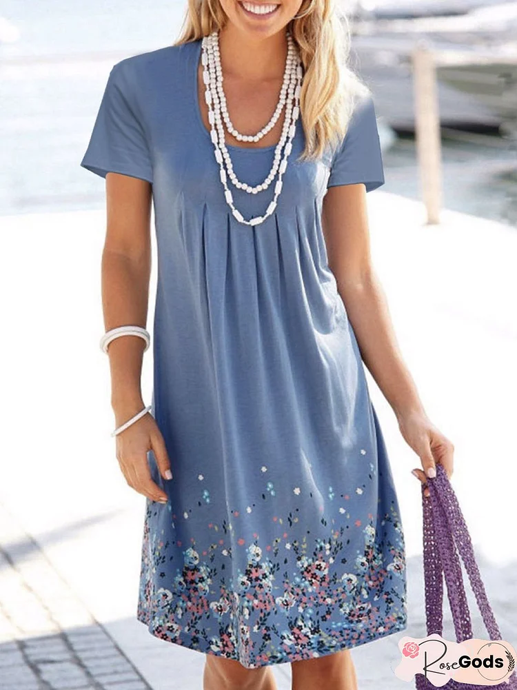 Casual Holiday Floral A-Line Short Sleeve Knitting Dress