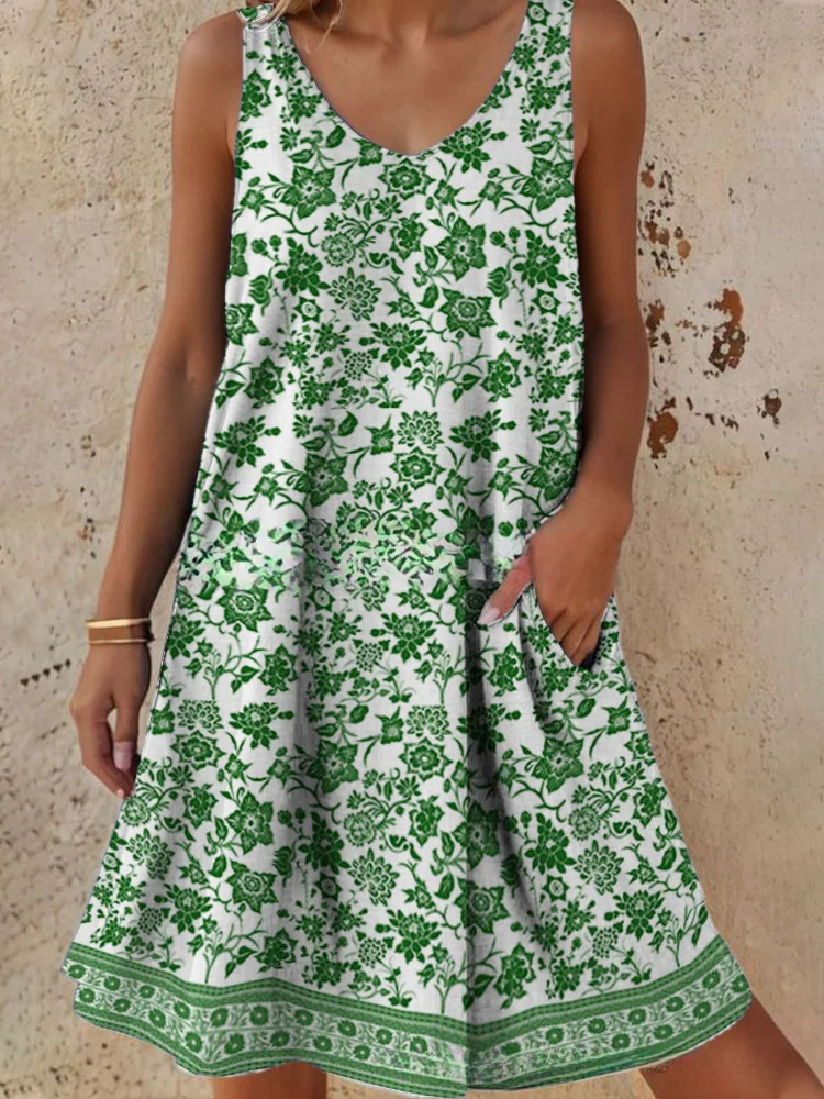 Women's Summer Fashion Casual Positioned Printed Loose Vest Dress socialshop