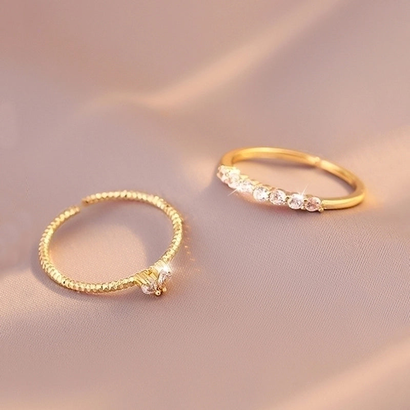 2 Pieces Korean Style Round Stainless Steel Zircon Open Ring