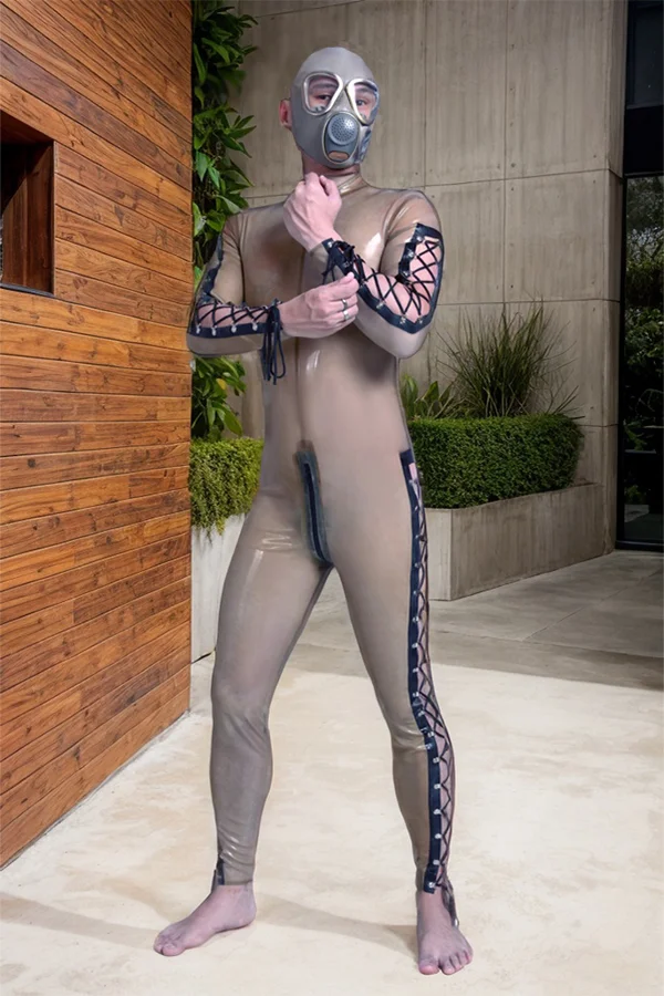 Men Latex Catsuits Diamond Lacing Back Zipper