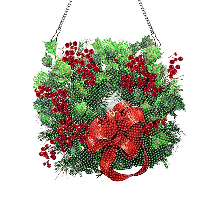 Acrylic Christmas Wreath Single-Sided Diamond Painting Hanging Pendant