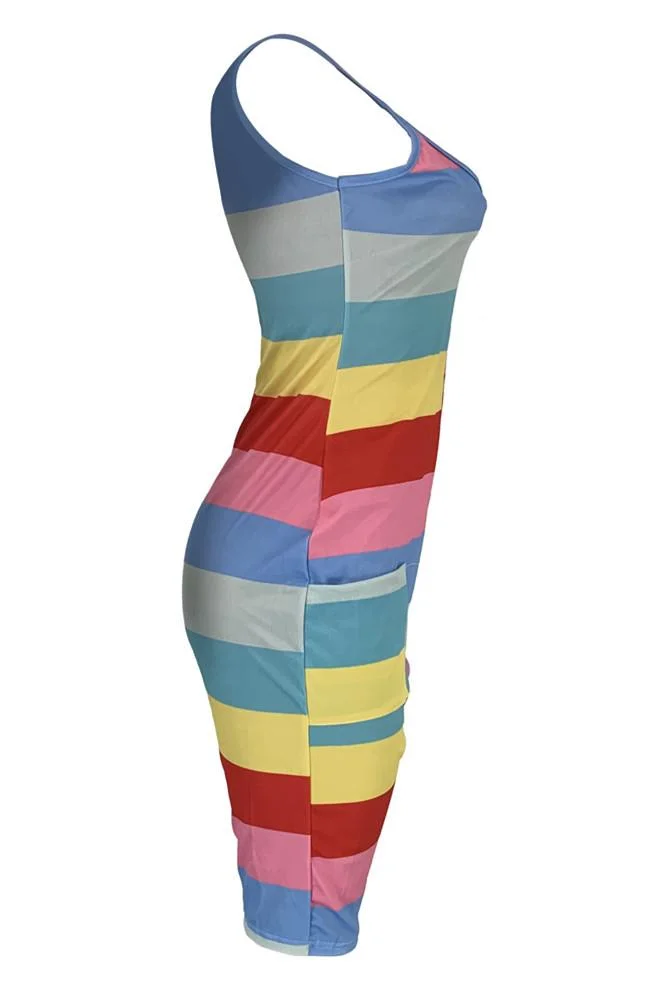 Sexy Color Striped Suspenders Jumpsuit