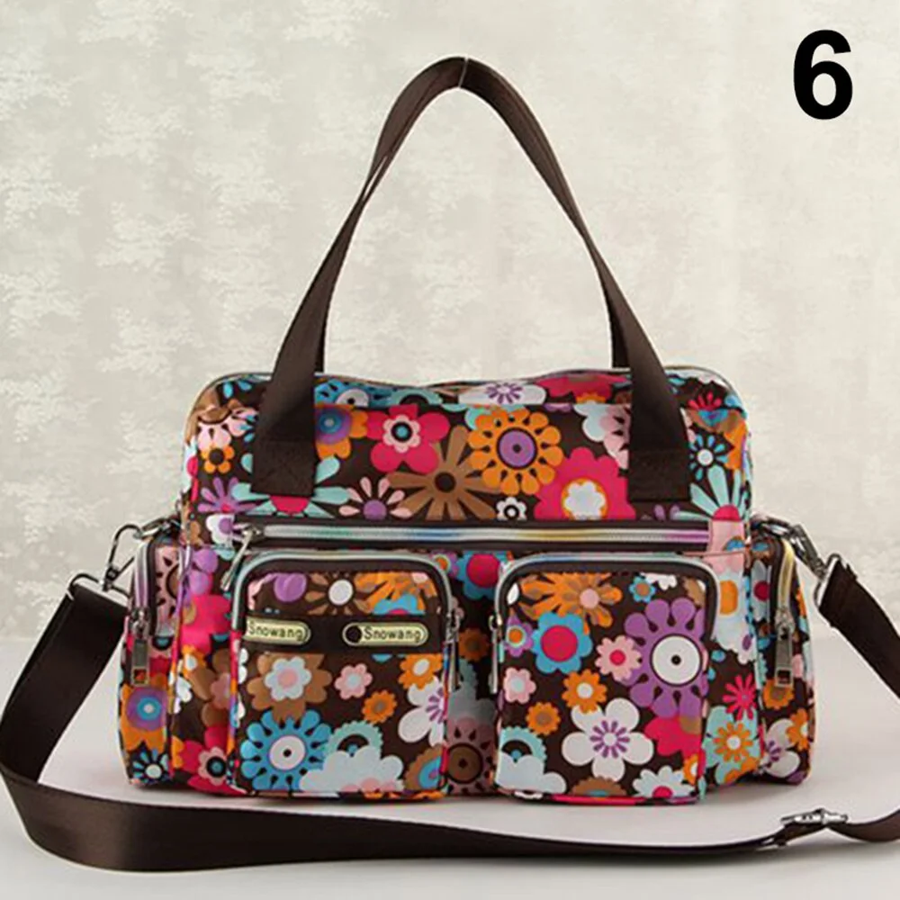 Women Handbag Vintage Flower Printed Waterproof Nylon Shoulder Messenger Bag Large Capacity Tote Bag Casual Picnic Travel Bags