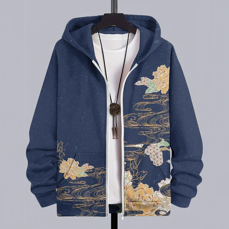 Men's Japanese Art Comfy Pocket Casual Hoodie
