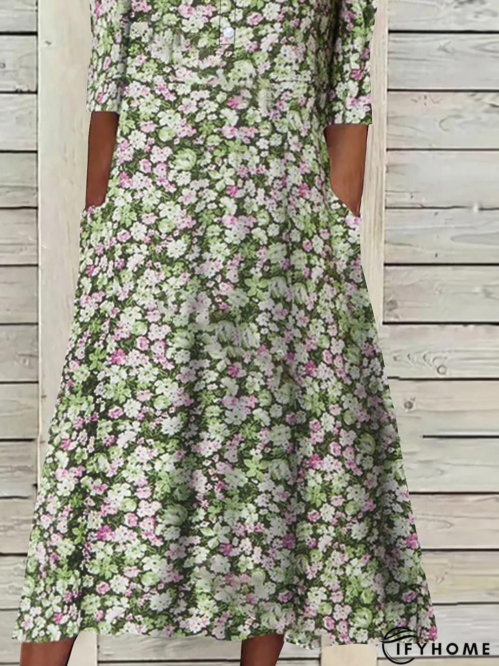 Floral Loosen V Neck Short Sleeve Woven Dress | IFYHOME