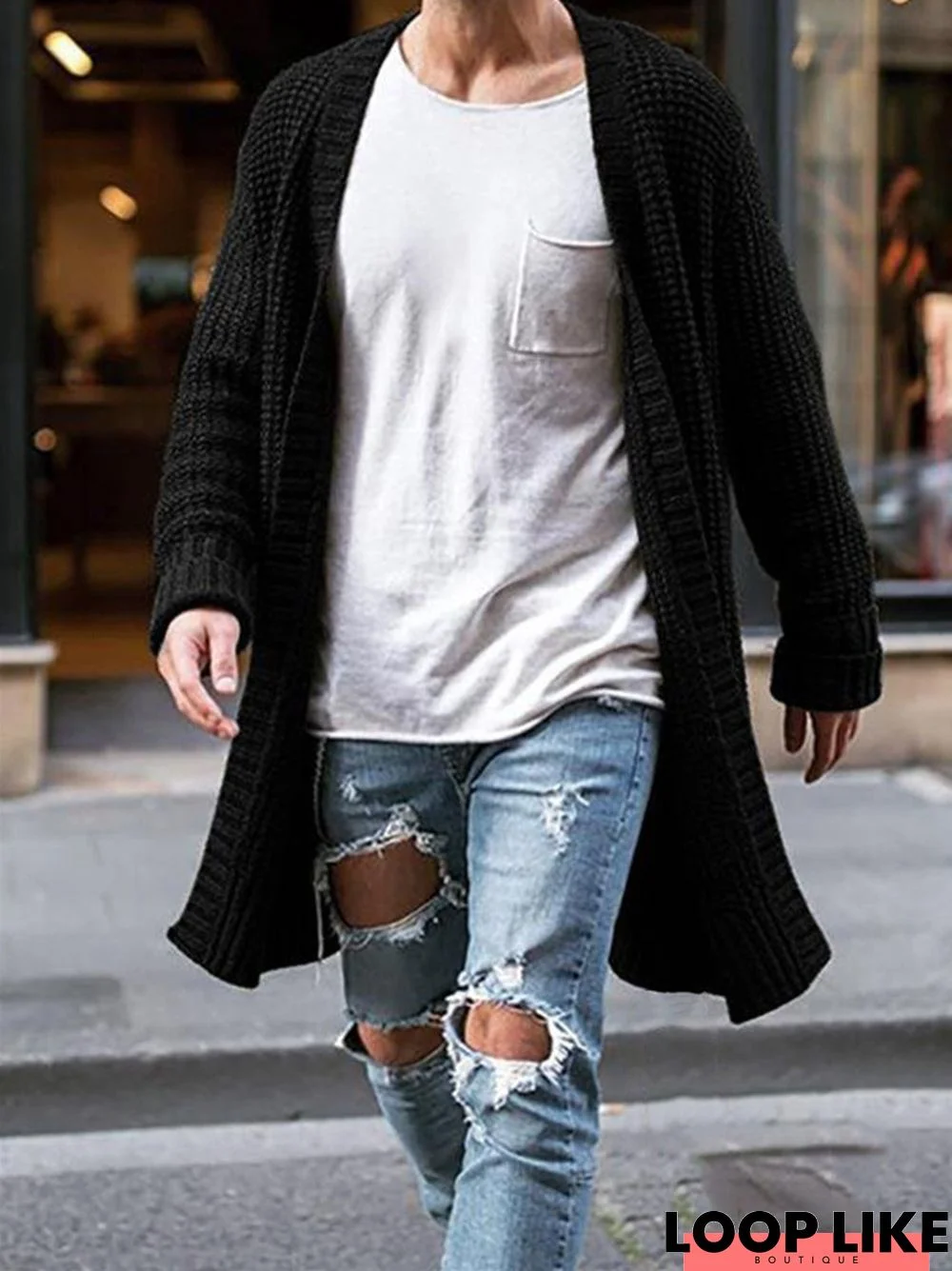 Men's Solid Color Loose Knit Cardigan Sweater
