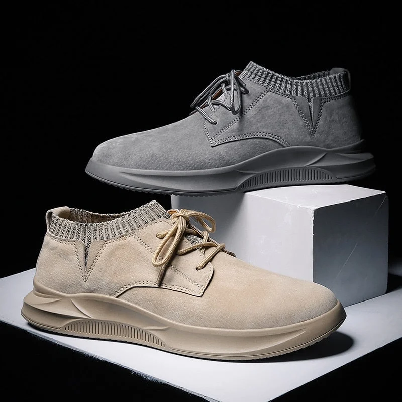 Men's Casual Shoes Suede Leather Men Loafers Flat Breathable Socks Shoes Moccasins High Quality Fashion Designer Style Sneakers