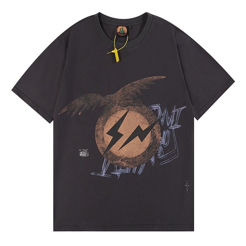 Unisex Travis Scott T-Shirt Lightning Eagle Floral Hip Hop Casual Tops