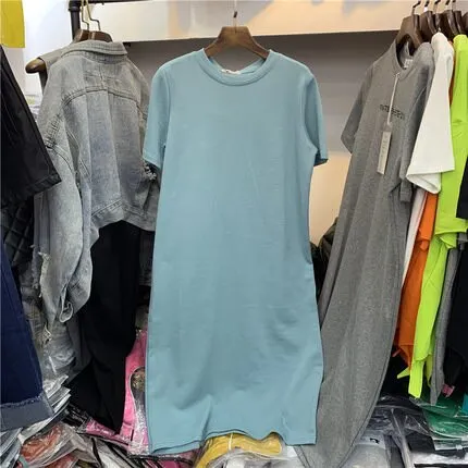 Casual Women Over Size O-Neck Short Sleeve Solid Summer Cotton T Shirt Dress Sales