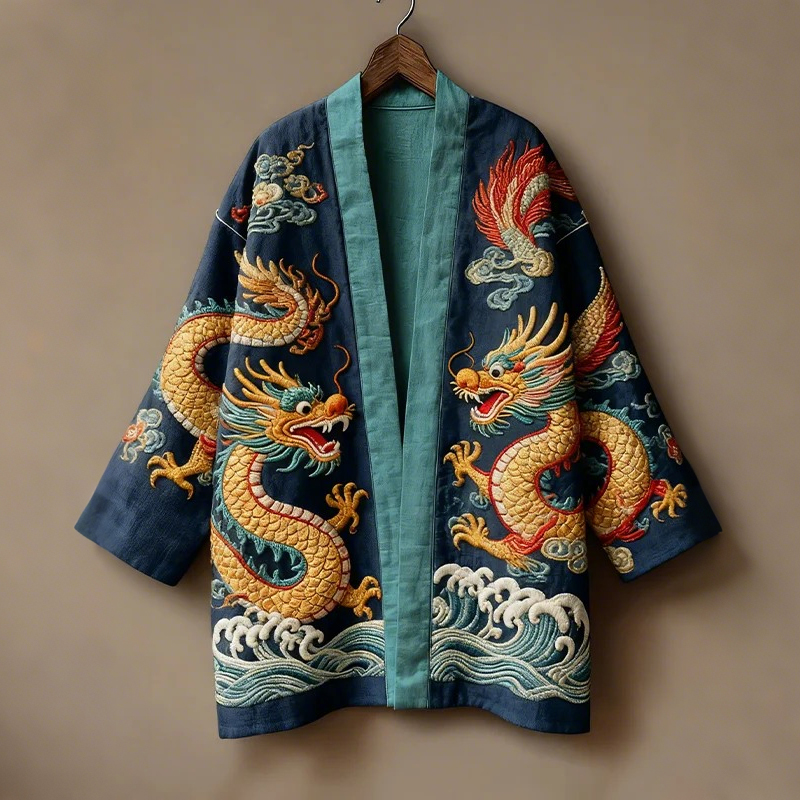 Men's Japanese Dragon And Wave Pattern Yam Kimono  artssus