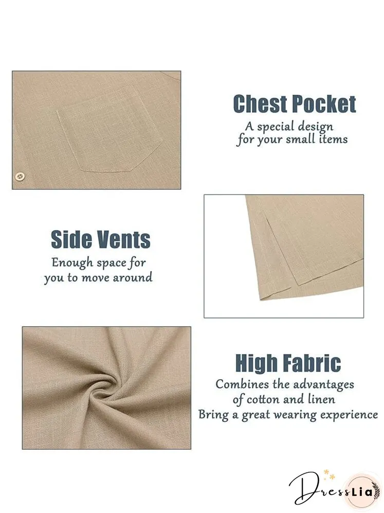 Linen Henley Long Sleeve Shirts with Pocket (US Only)