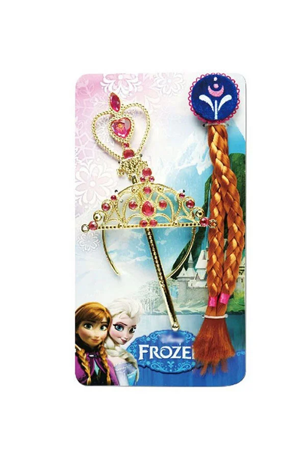 Halloween Accessories Graceful Girl Frozen Anna Crown Wand And Wig Gold-elleschic