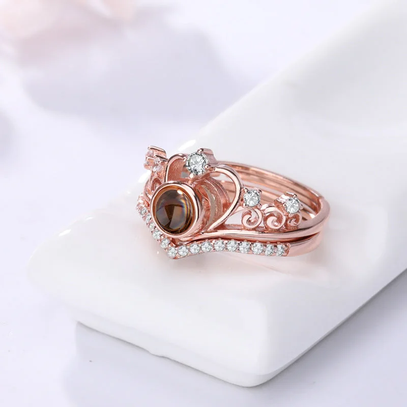 Buzzdaisy 925 Sterling Silver Crown Ring 100 Language I Love You Projection