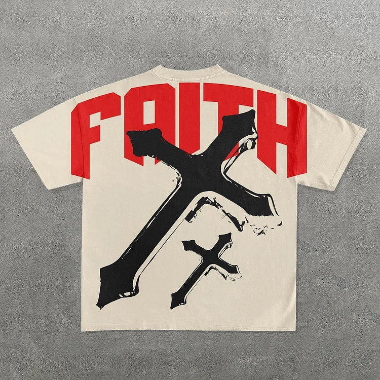 Cross Faith Print Short Sleeve T-Shirt