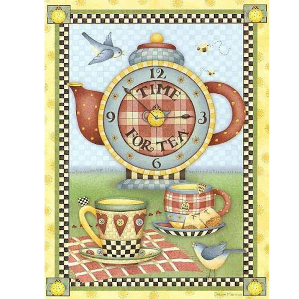 

(Multi-Size) Clock Teacup - Round/Square Drill Diamond Painting 30*40cm/40*50cm, Round diamond 30*40cm, 501 Original