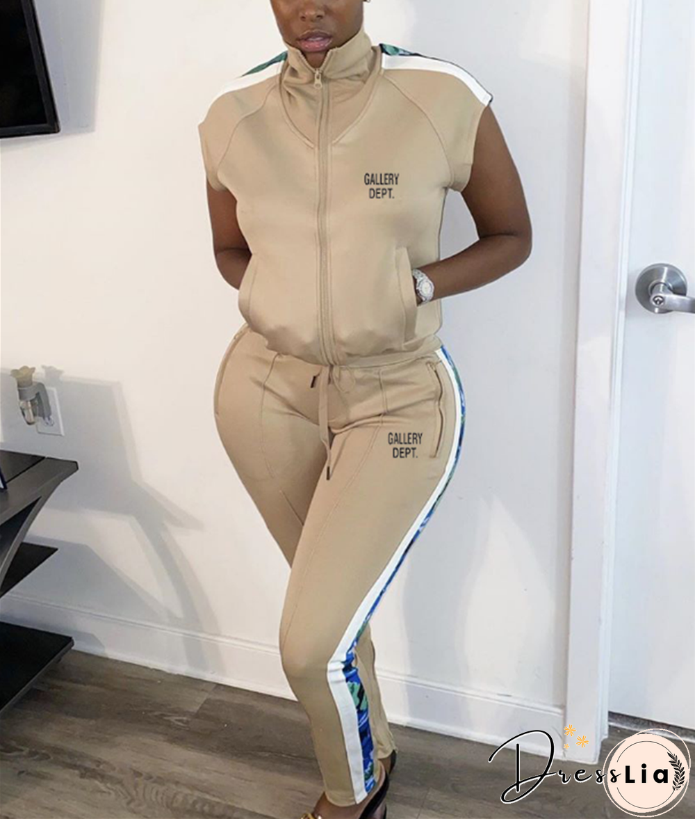 Sportswear Zipper Short Sleeve Jacket Full Pants Tracksuit