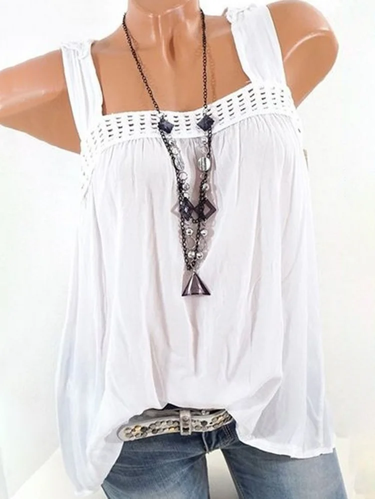 Back Butterfly Lace Patchwork Hollow Out Sleeveless Tank Top